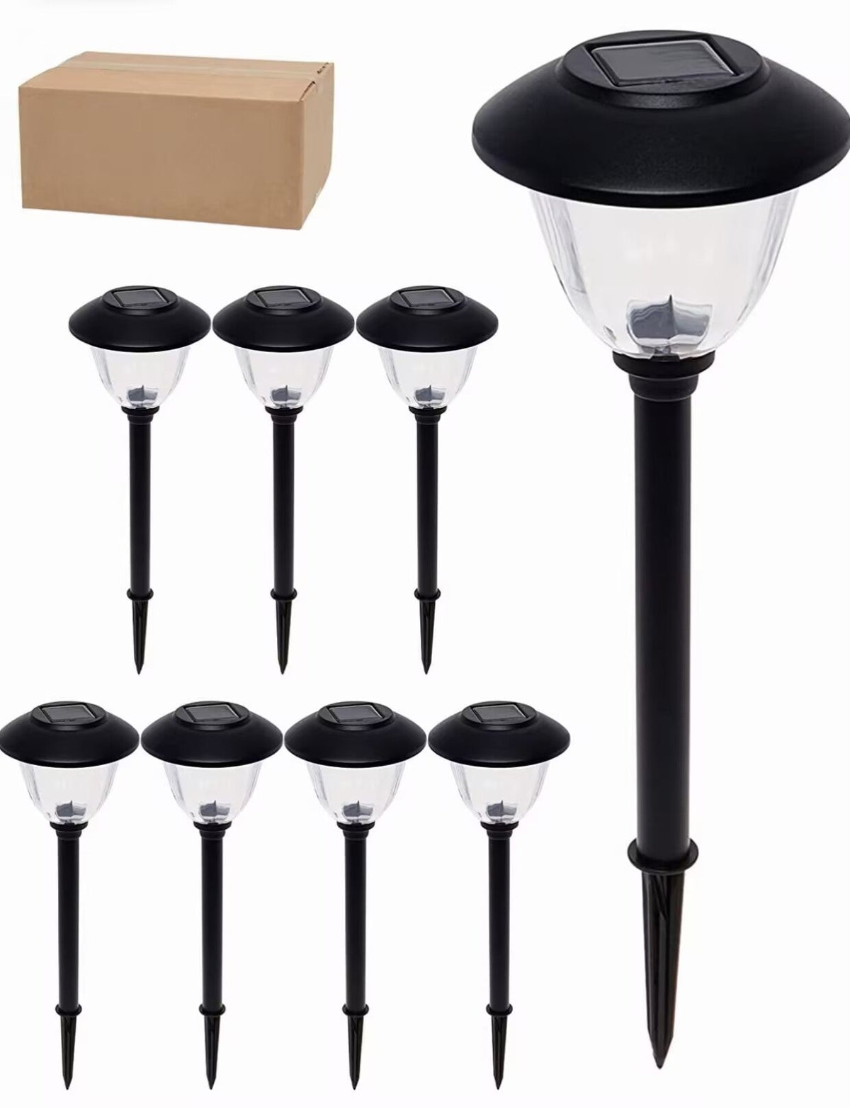 Zestaw ośmiu solarnych lamp ścieżkowych ze stali nierdzewnej