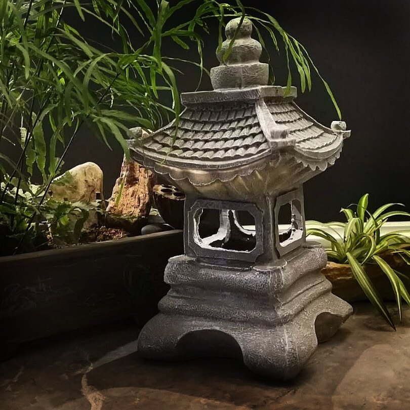Solarna lampa ogrodowa LED w stylu zen pagoda z efektem kamienia