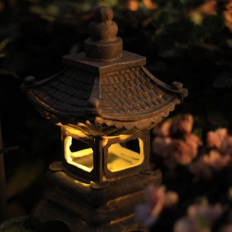 Solarna lampa ogrodowa LED w stylu zen pagoda z efektem kamienia
