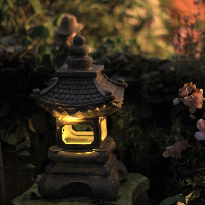 Solarna lampa ogrodowa LED w stylu zen pagoda z efektem kamienia