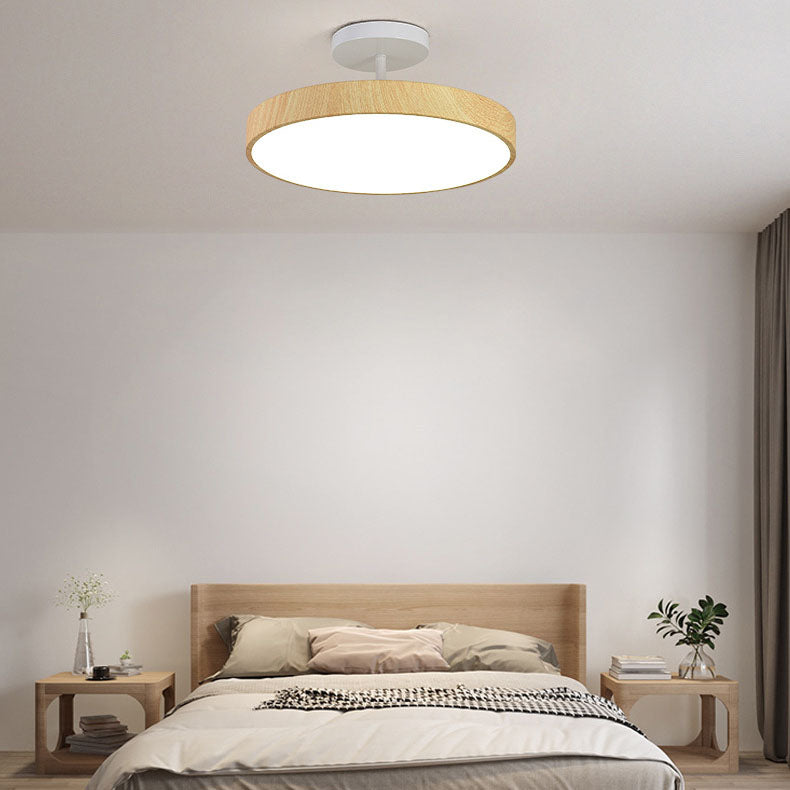 Nowoczesna japońska okrągła lampa sufitowa LED z drewna