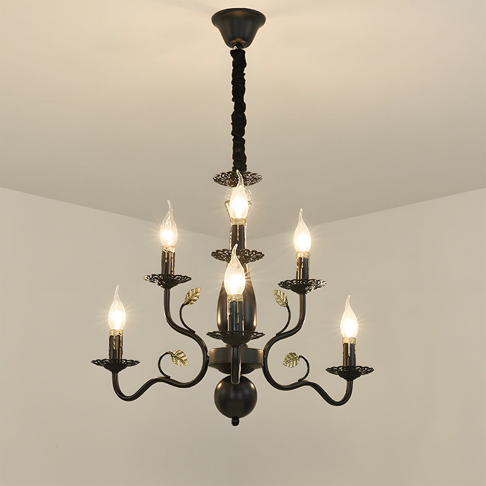 Klasyczna lampa sufitowa ring z giętymi ramionami i świecznikami