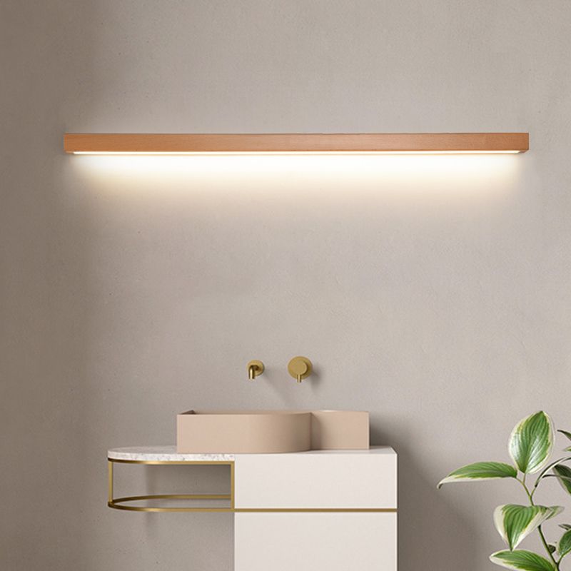 Liniowa lampa ścienna nad lustro z drewnianą obudową