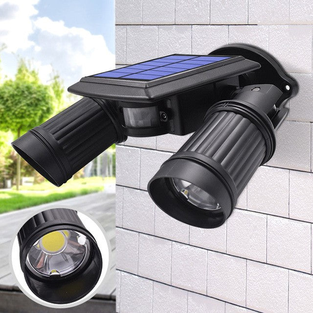 Zewnętrzna lampa solarna LED z podwójnym reflektorem i sensorem