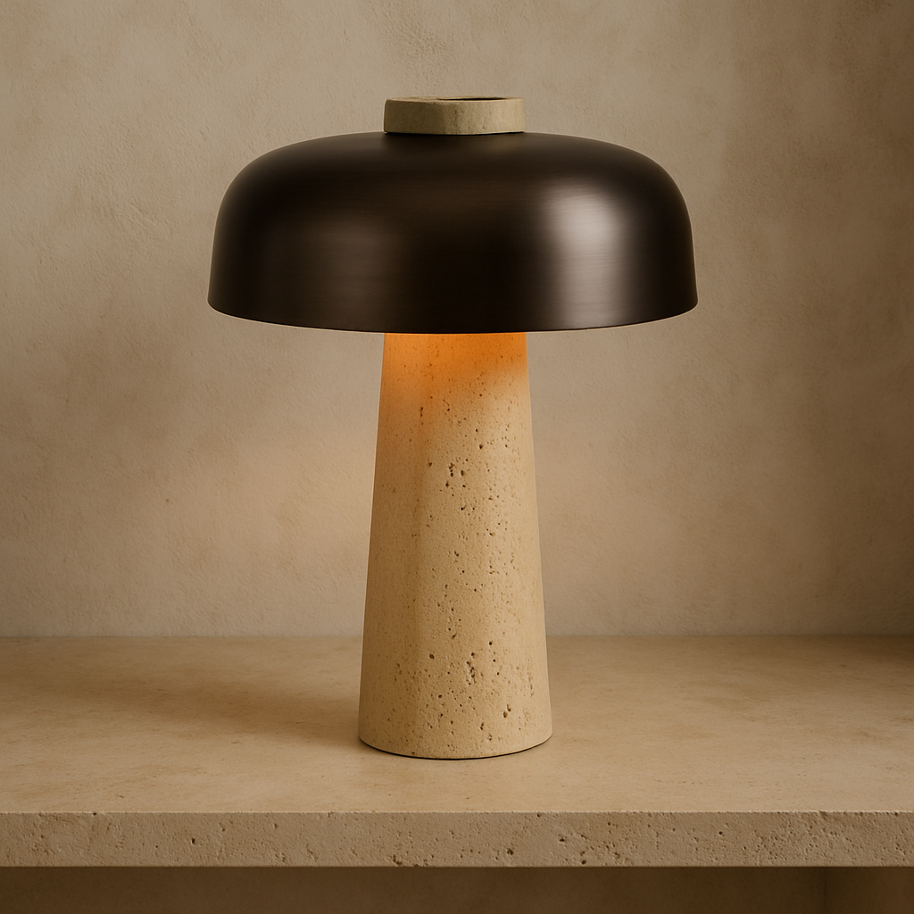 Minimalistyczna lampa stołowa z trawertynu