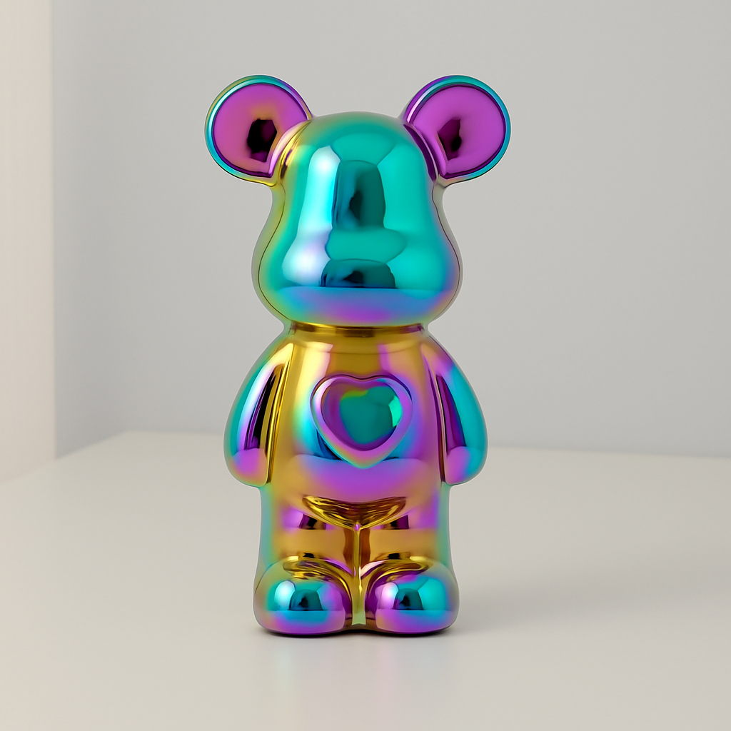 Bear figurine with mirrored metallic surface