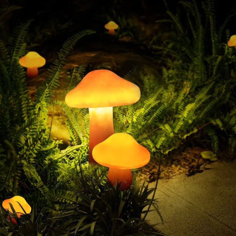 Dekoracyjne lampki ogrodowe LED grzyby pomarańczowe z żywicy