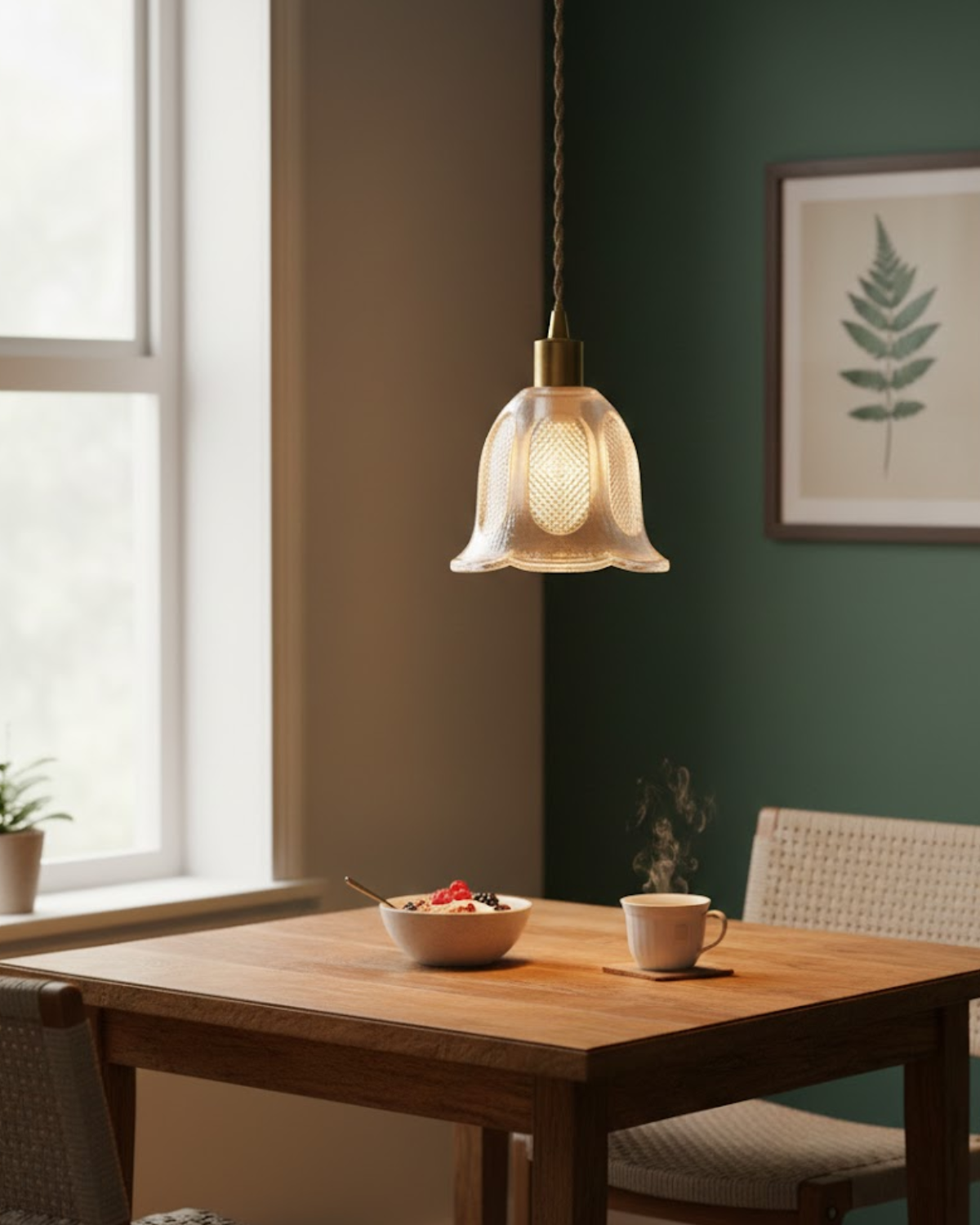 Nowoczesna lampa wisząca z ryflowanym kloszem w formie kwiatu