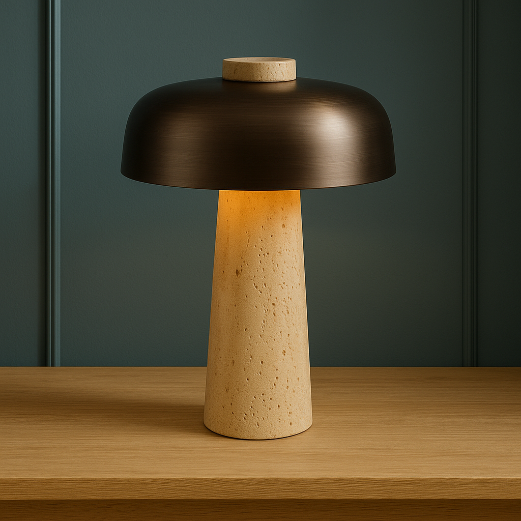 Minimalistyczna lampa stołowa z trawertynu