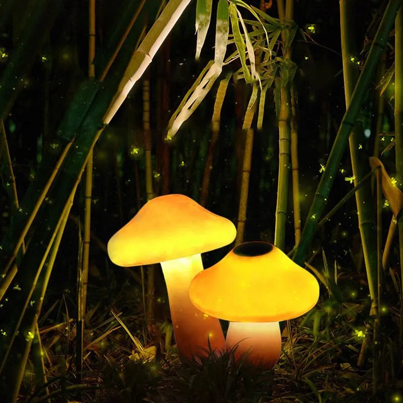 Dekoracyjne lampki ogrodowe LED grzyby pomarańczowe z żywicy