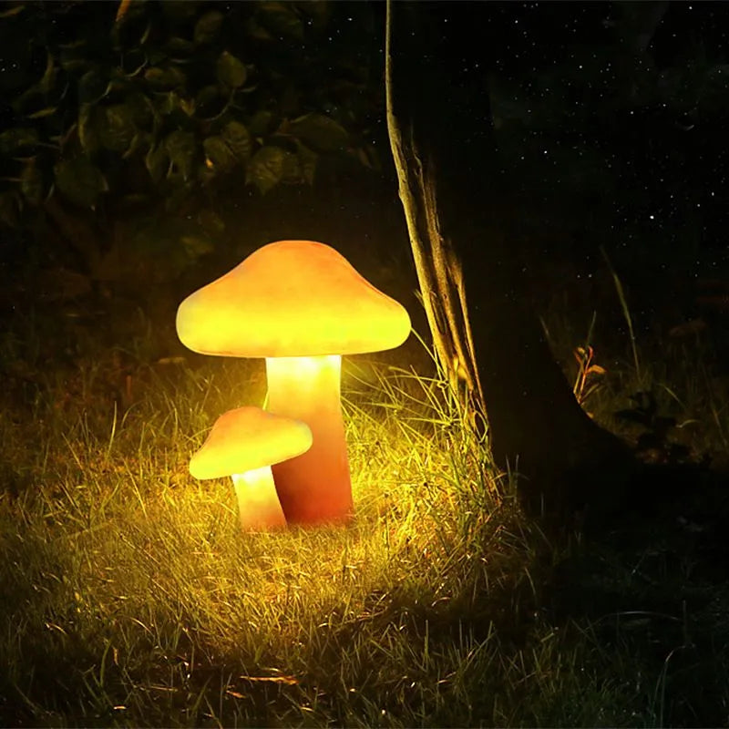 Dekoracyjne lampki ogrodowe LED grzyby pomarańczowe z żywicy