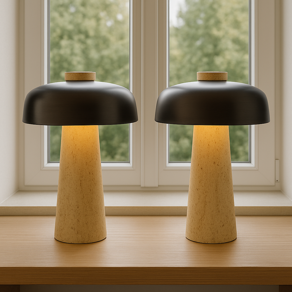 Minimalistyczna lampa stołowa z trawertynu