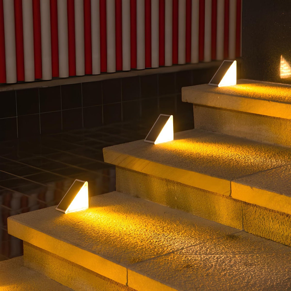Solar-powered outdoor LED stair lighting