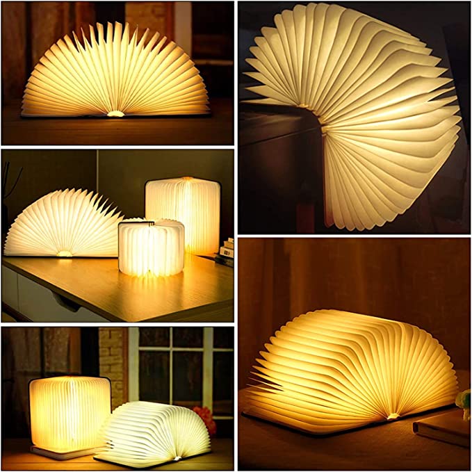 Table lamp shaped like a book with fold-out pages