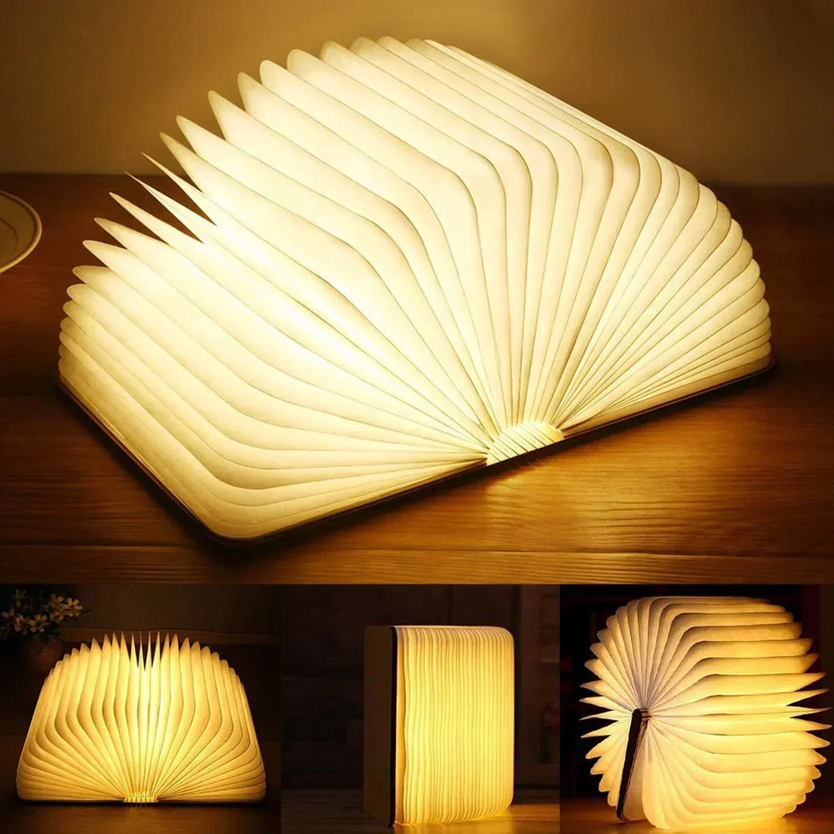 Table lamp shaped like a book with fold-out pages