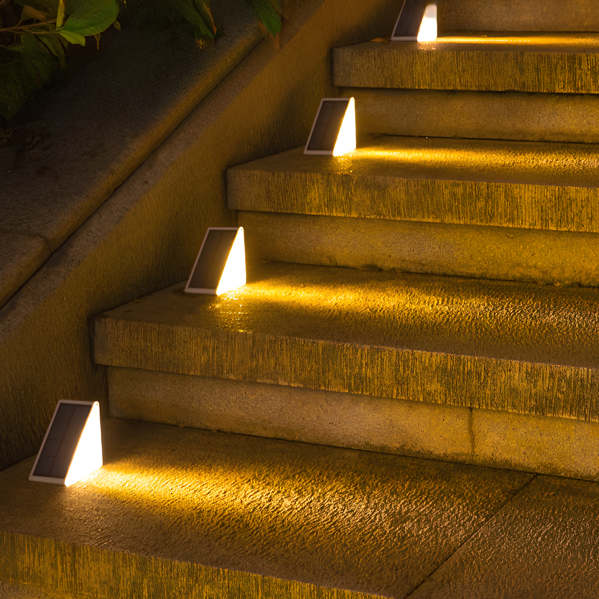 Solar-powered outdoor LED stair lighting