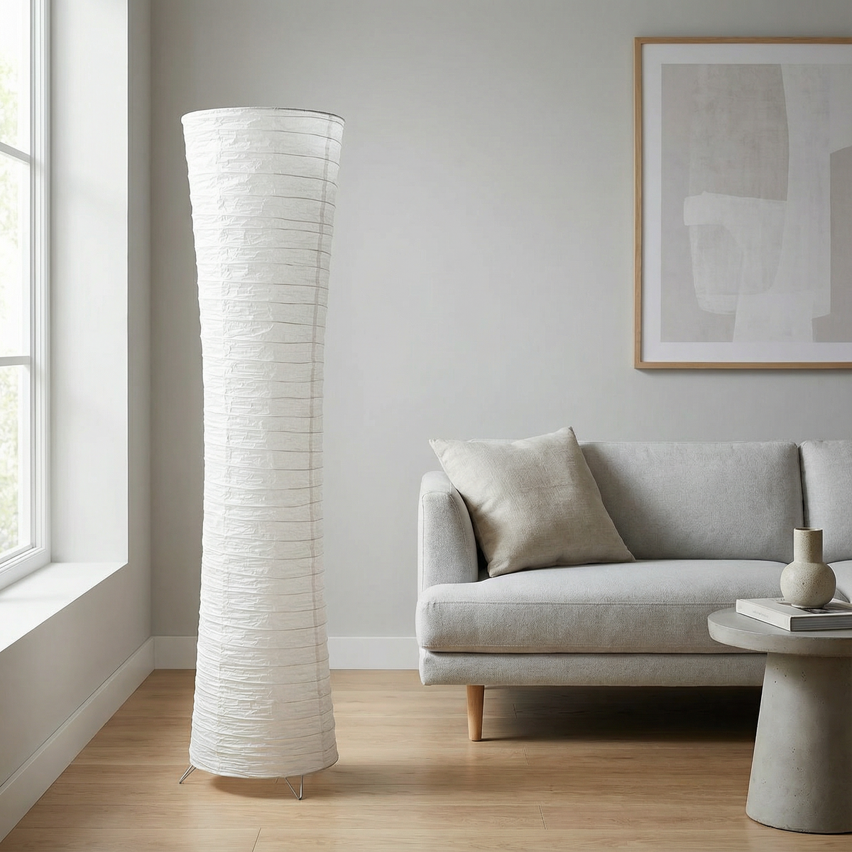 Wabi Sabi LED-vloerlamp met golvende papieren kap