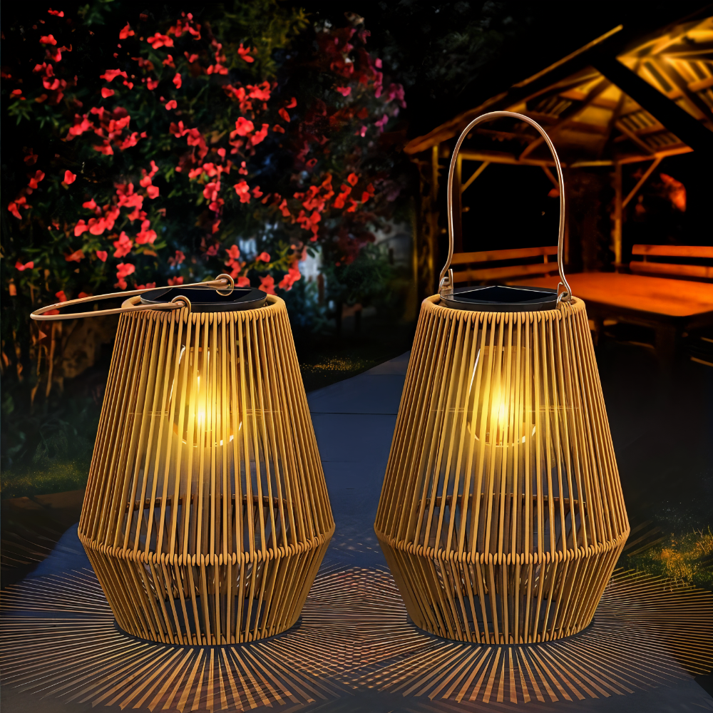 Solarna lampa zewnętrzna o wiklinowym designie do tarasu i balkonu