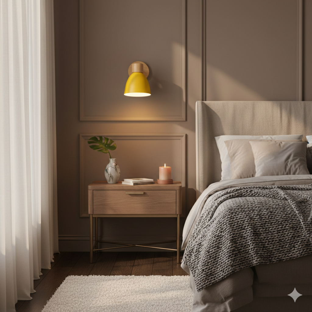 Wandlamp met schuin arm en conische kap