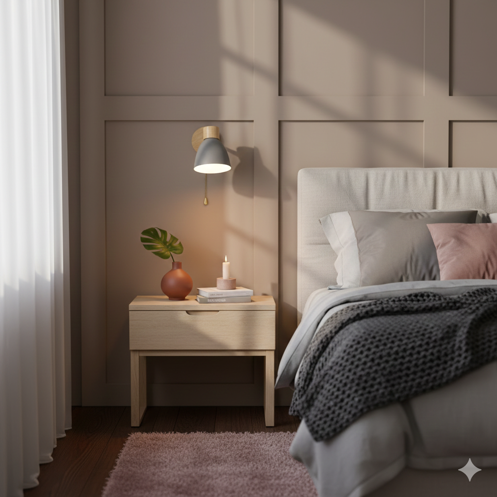 Wandlamp met schuin arm en conische kap