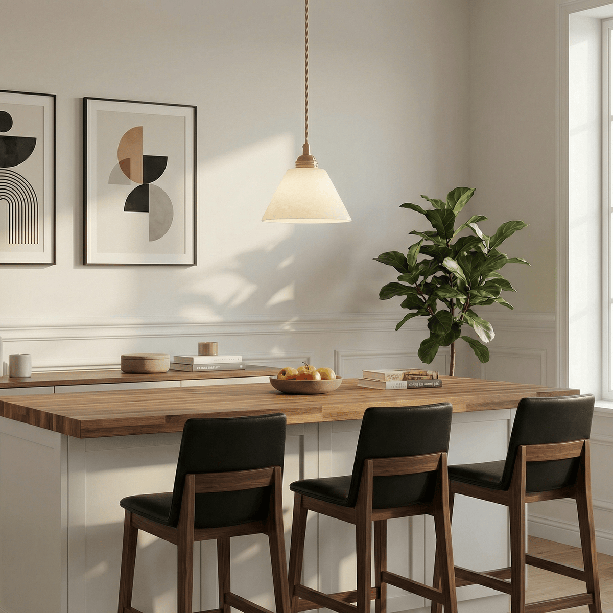 Conische hanglamp voor de hal met messingdetail