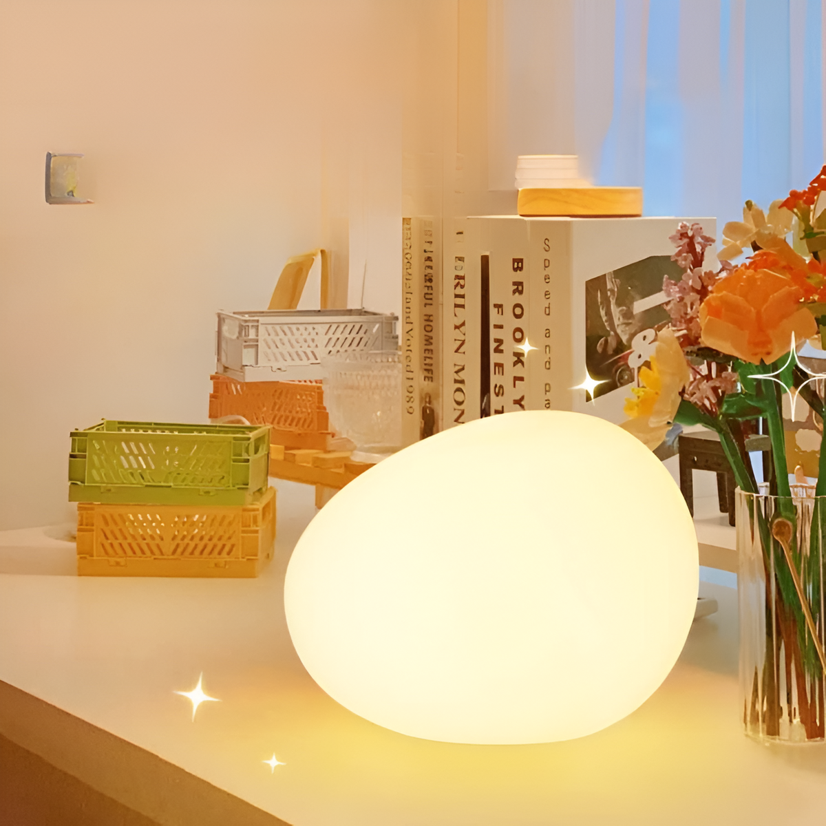Skandynawska lampa stołowa LED o organicznej kamiennej formie