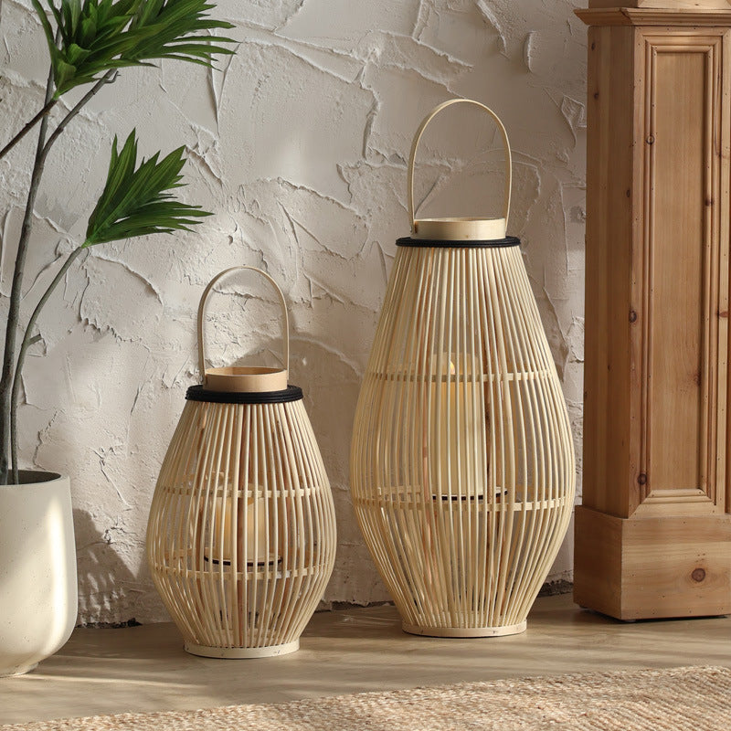 Bamboe vloerlamp – lantaarn in kandelaarstijl