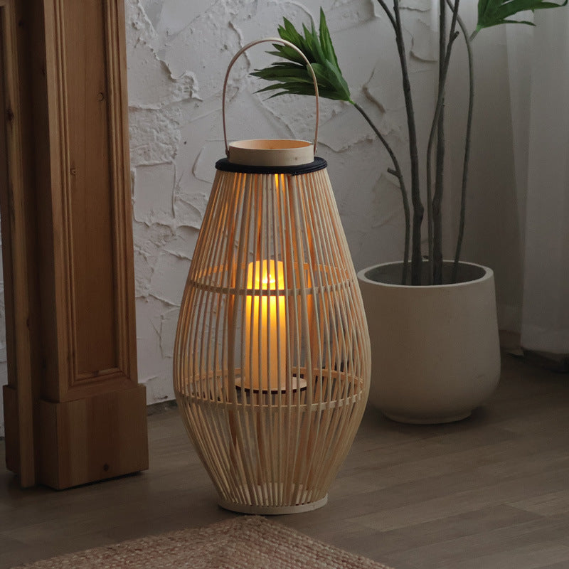 Bamboe vloerlamp – lantaarn in kandelaarstijl
