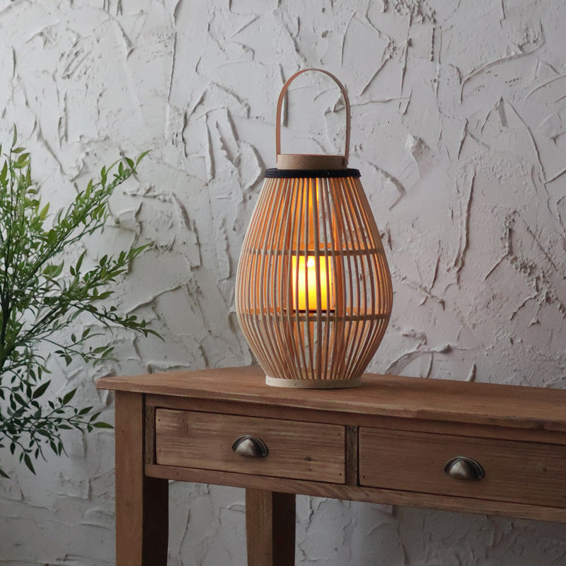 Bamboe vloerlamp – lantaarn in kandelaarstijl