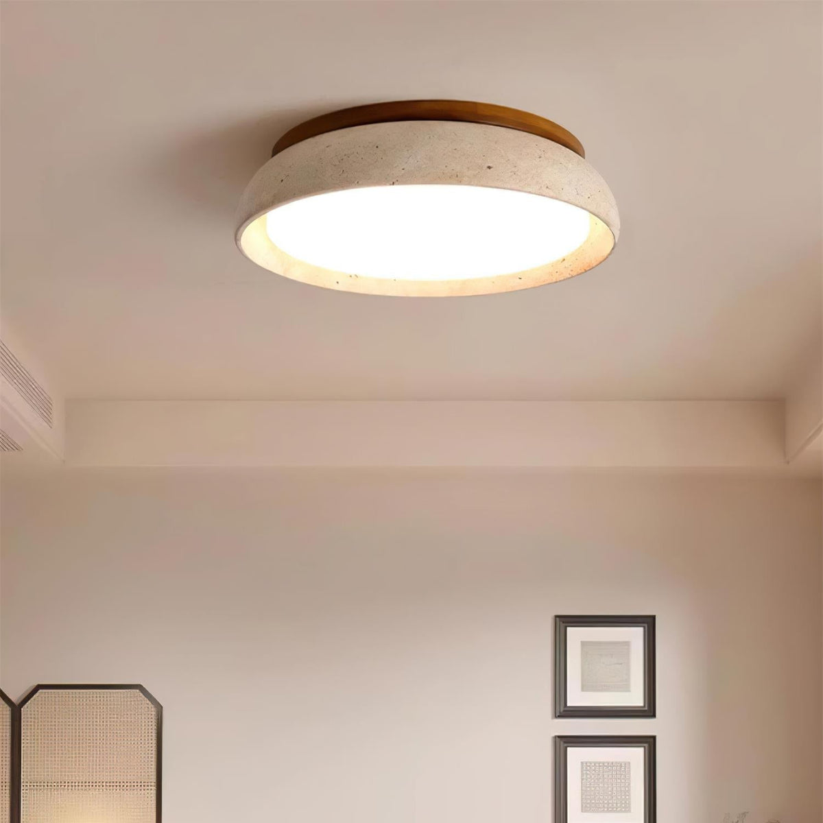 Ceiling lamp made of natural travertine