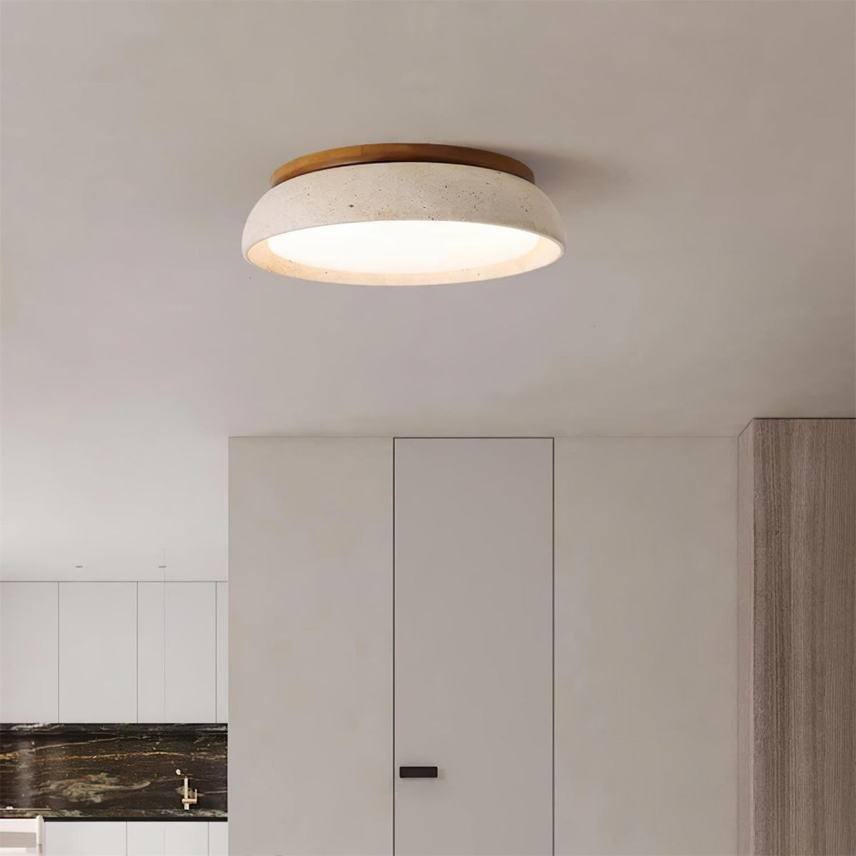 Ceiling lamp made of natural travertine