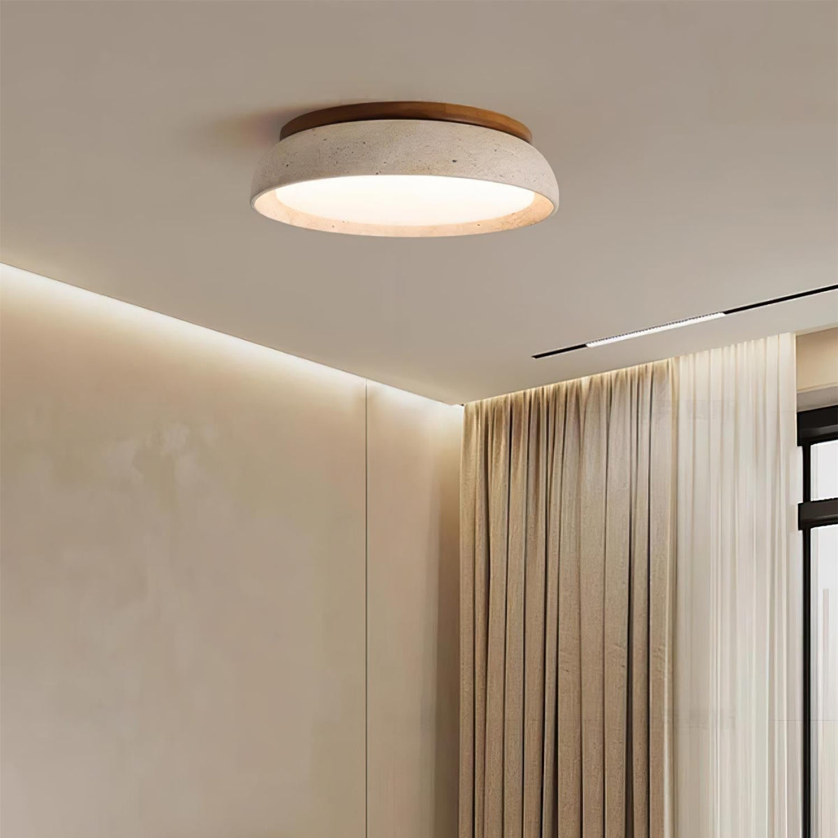 Ceiling lamp made of natural travertine