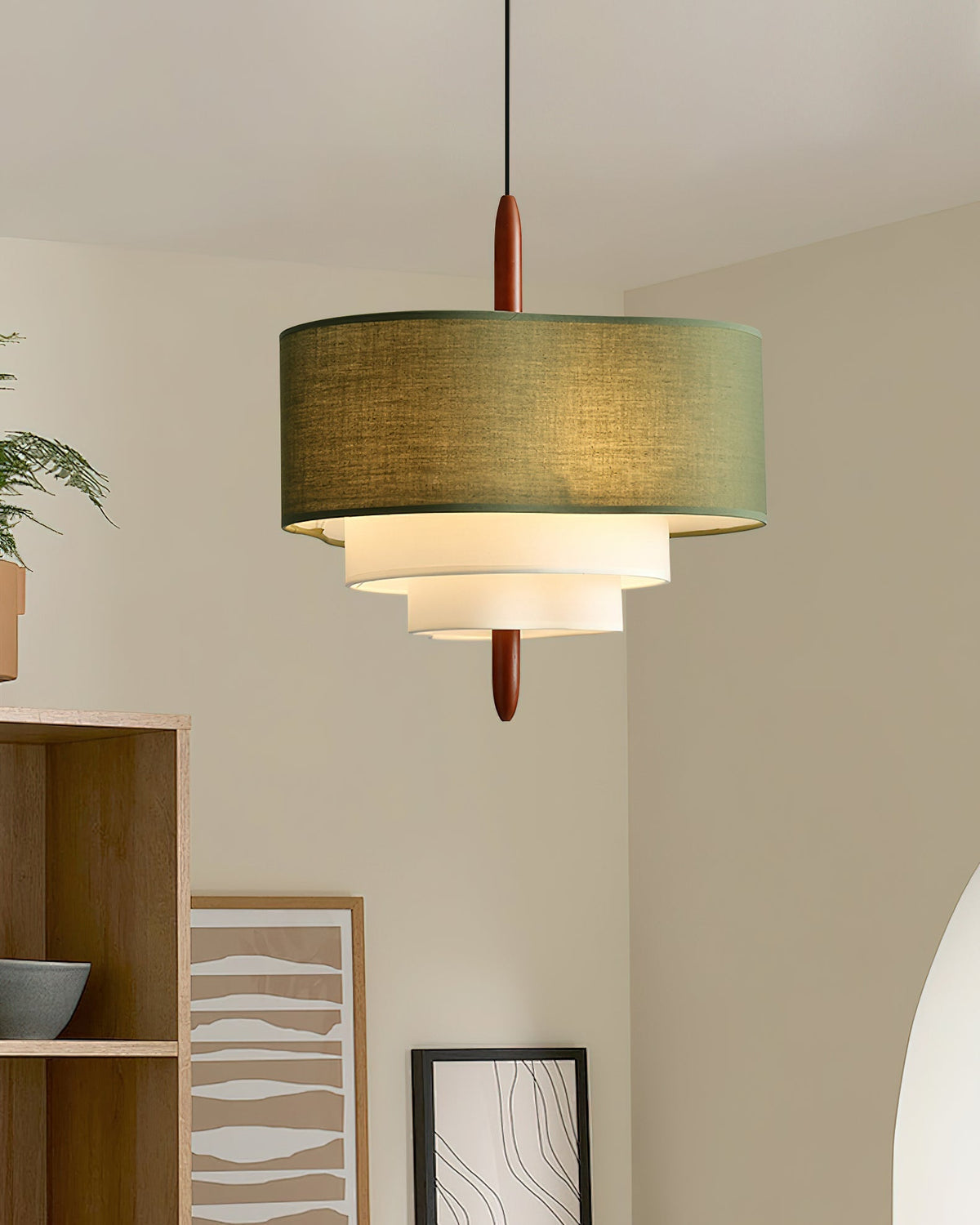Layered round fabric hanging lamp