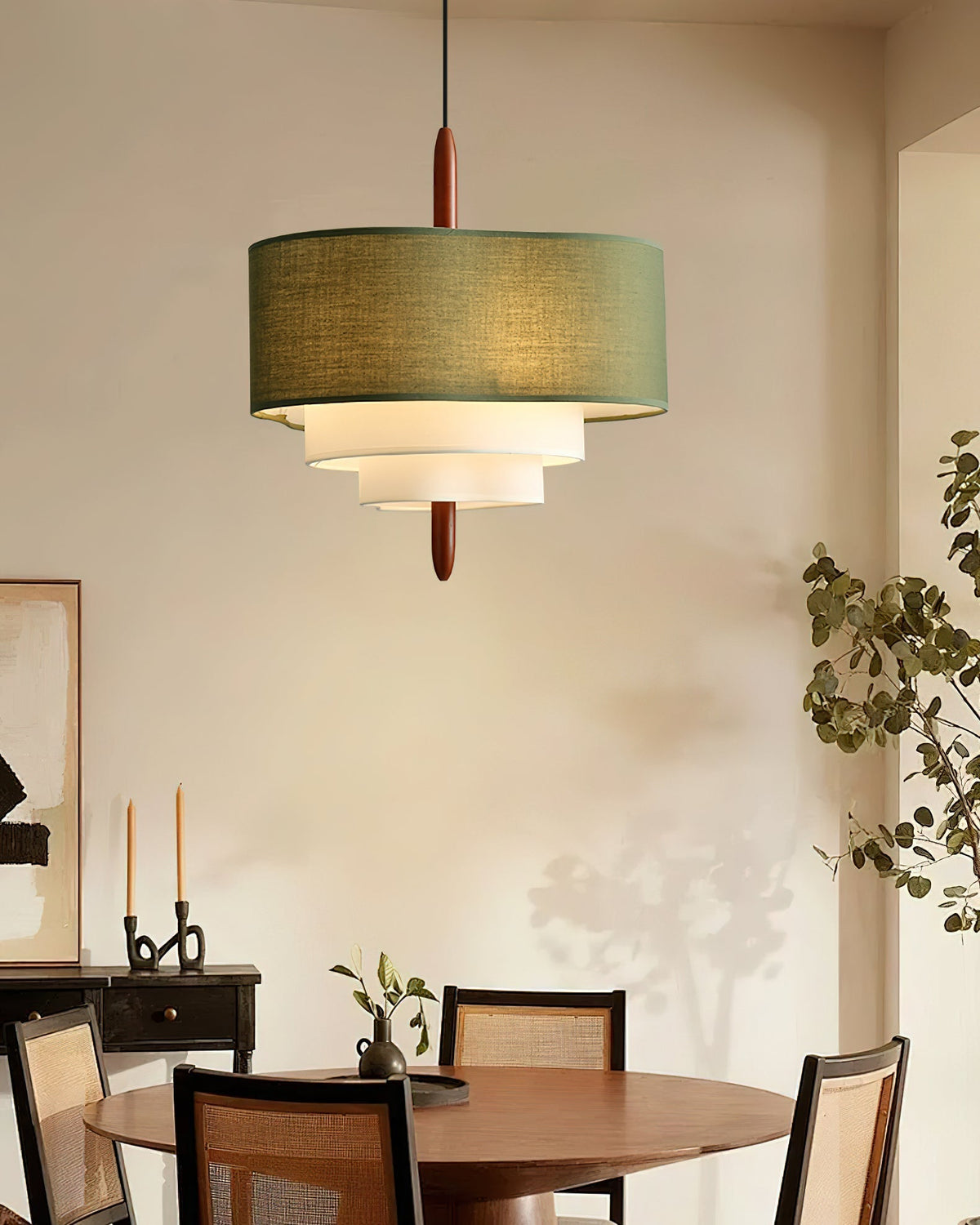 Layered round fabric hanging lamp