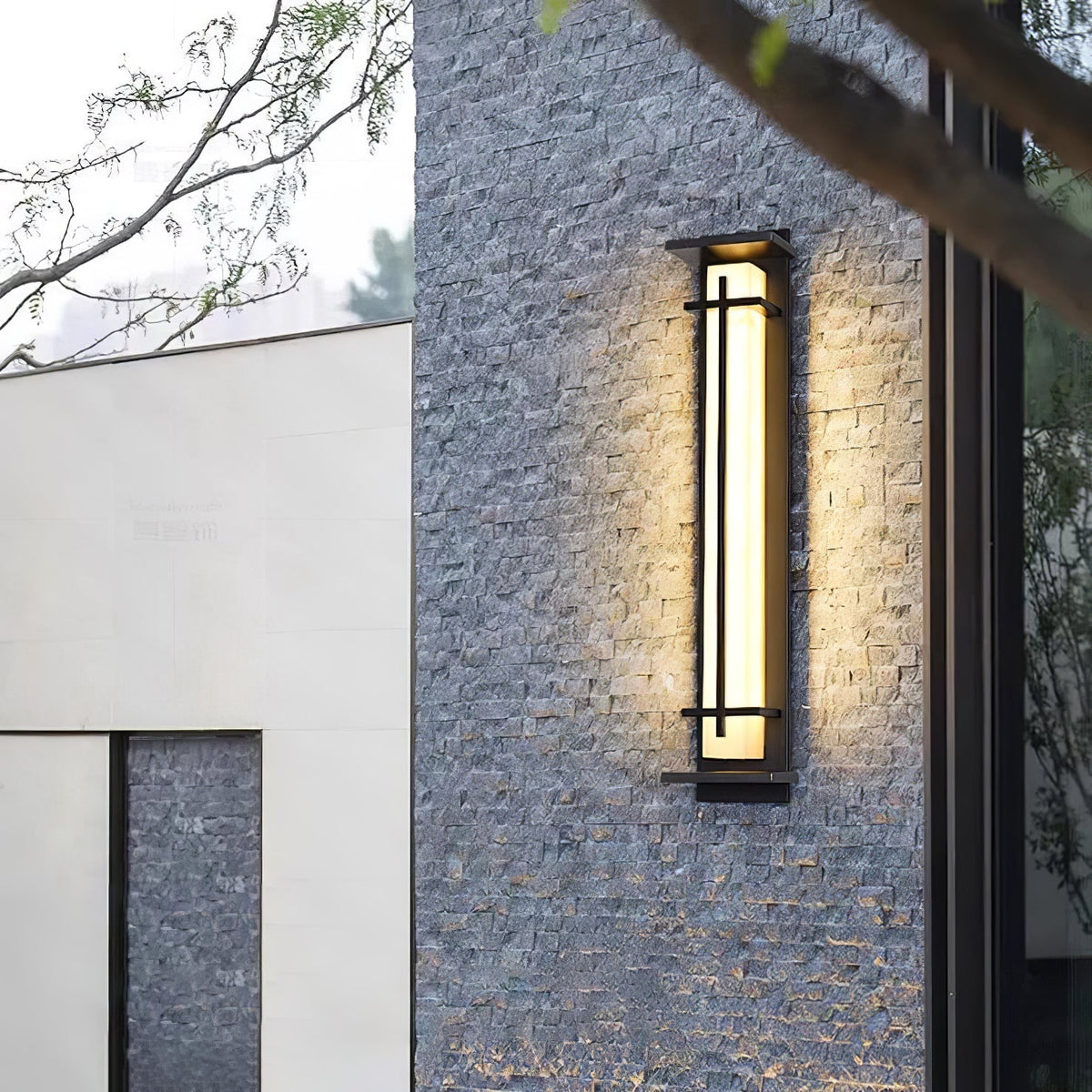 Outdoor wall lamp with a vertical rectangular panel
