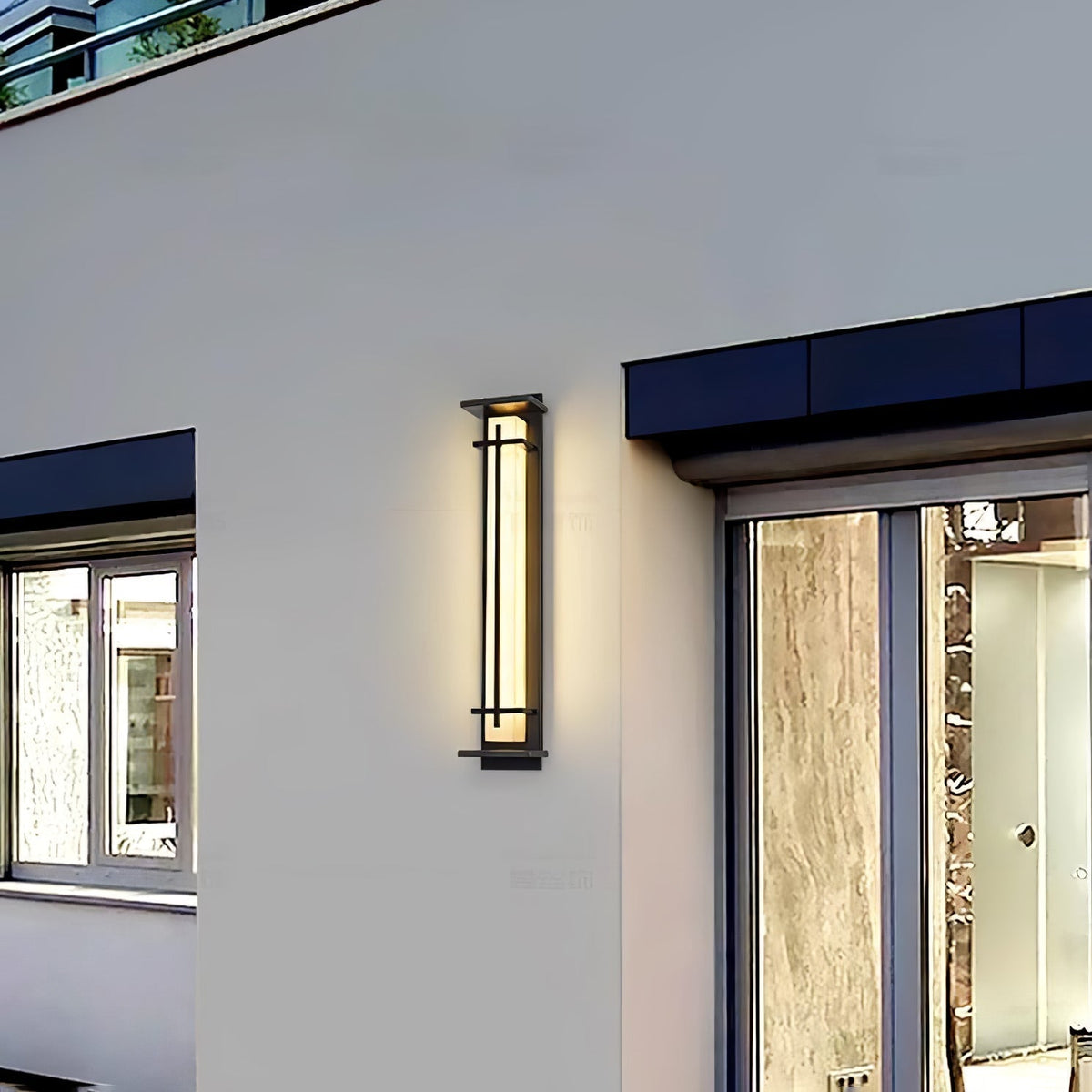 Outdoor wall lamp with a vertical rectangular panel