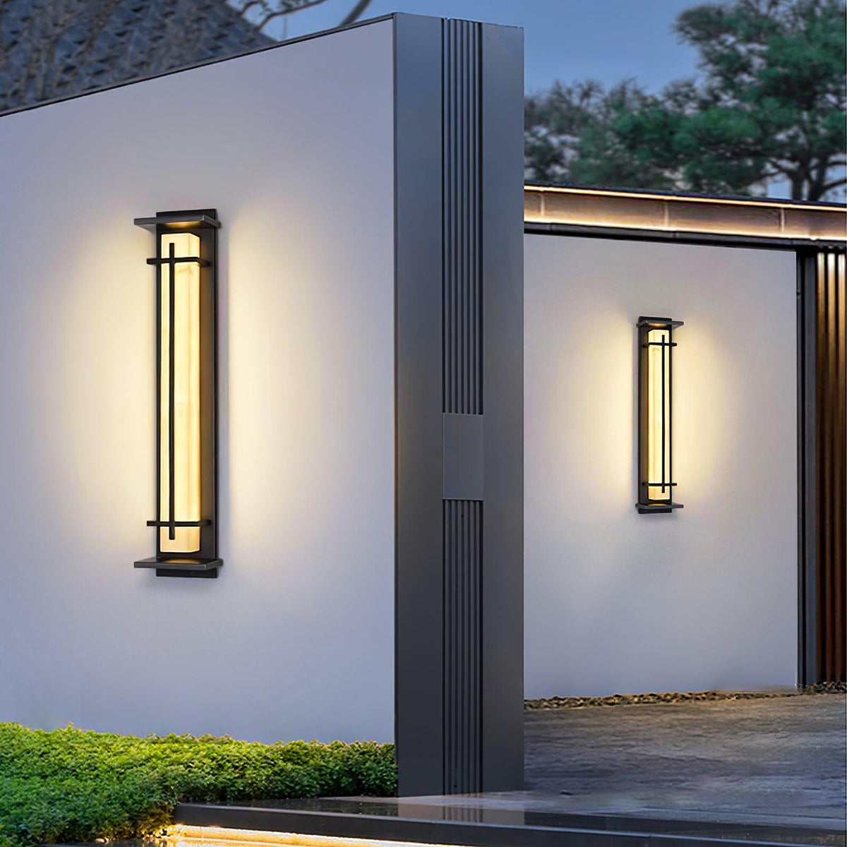 Outdoor wall lamp with a vertical rectangular panel