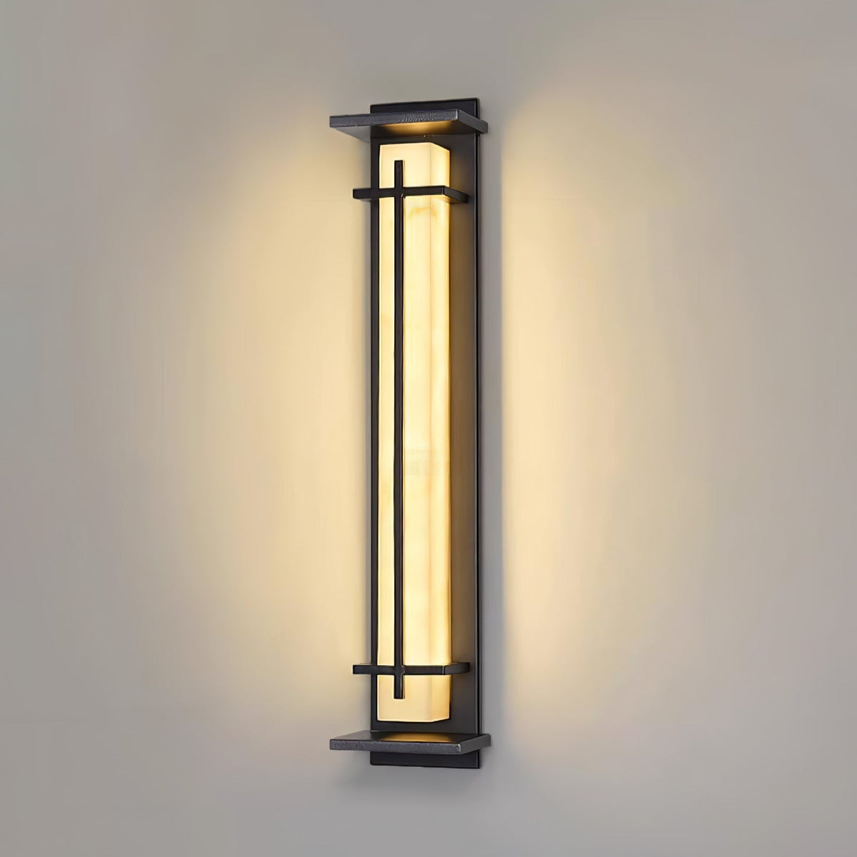 Outdoor wall lamp with a vertical rectangular panel
