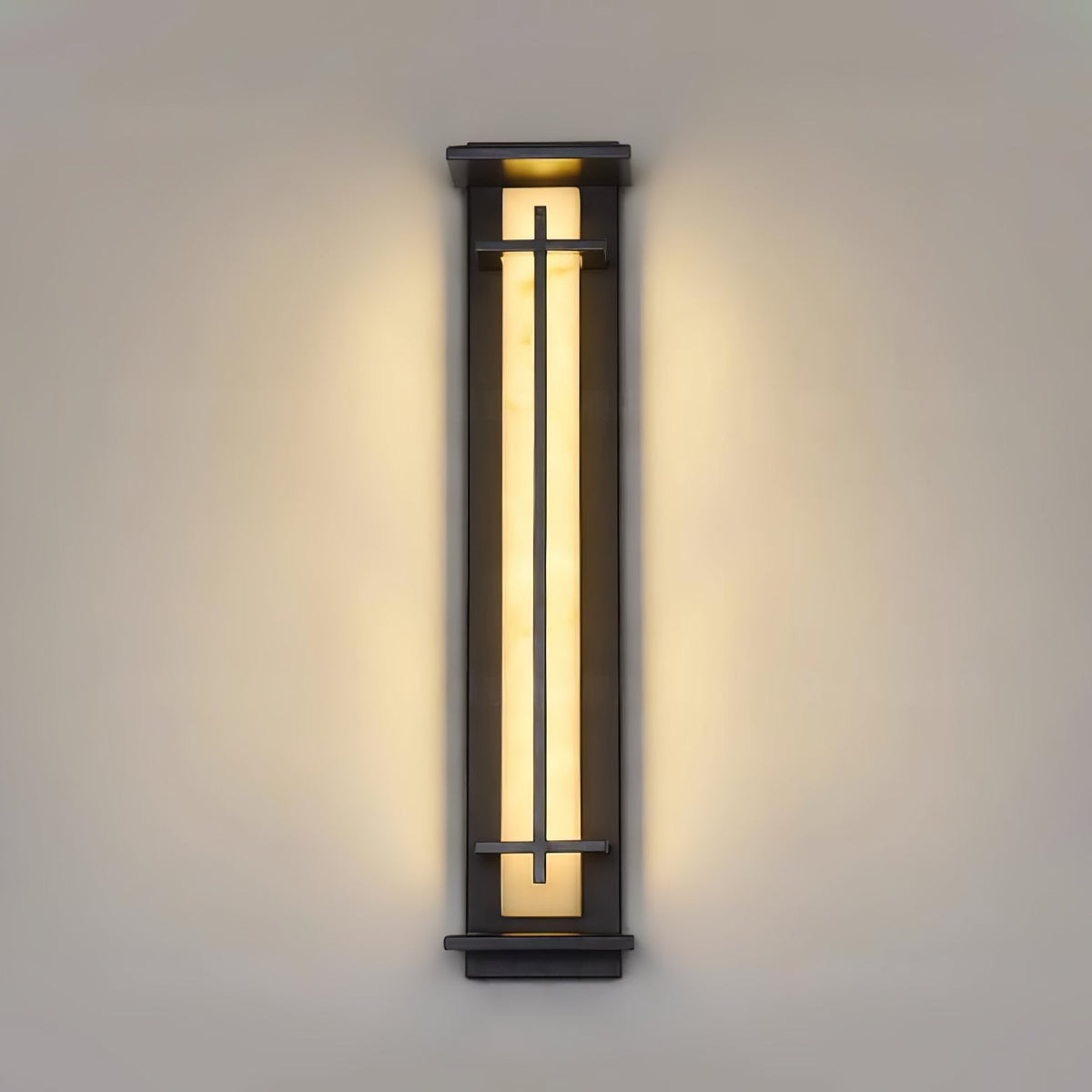 Outdoor wall lamp with a vertical rectangular panel