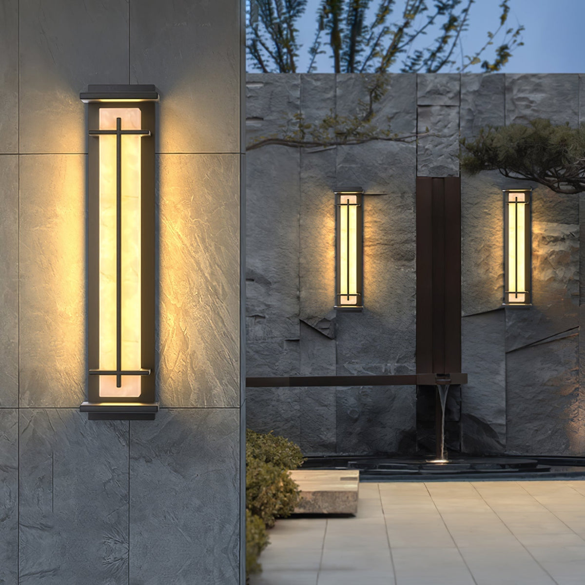 Outdoor wall lamp with a vertical rectangular panel