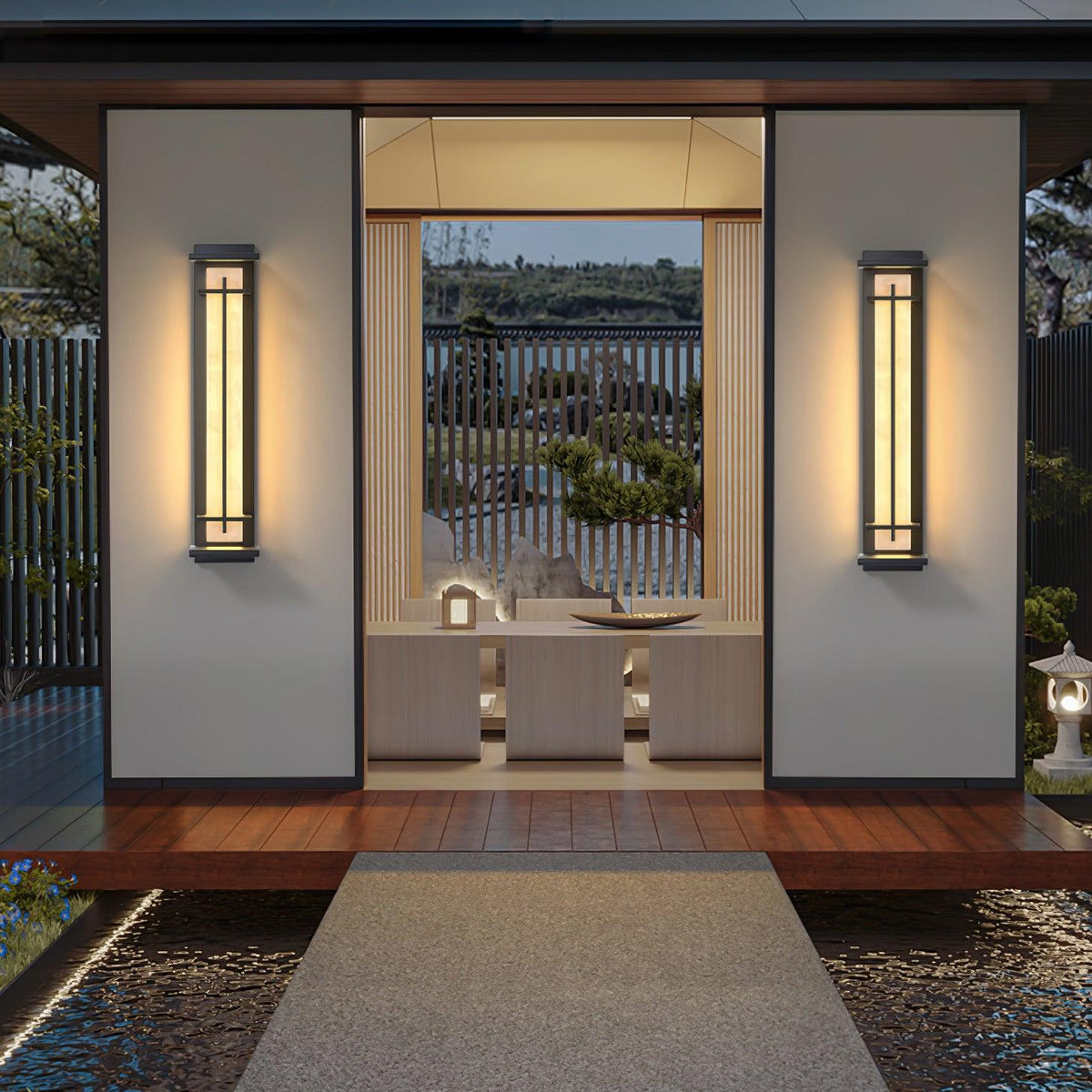 Outdoor wall lamp with a vertical rectangular panel