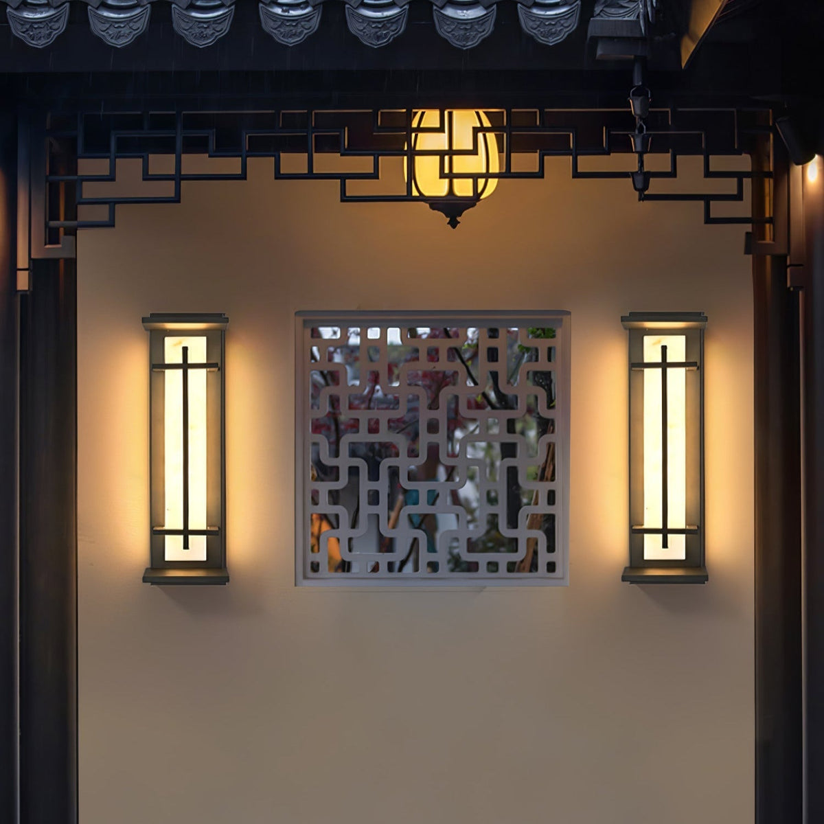 Outdoor wall lamp with a vertical rectangular panel