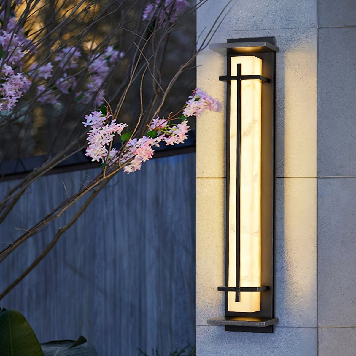 Outdoor wall lamp with a vertical rectangular panel