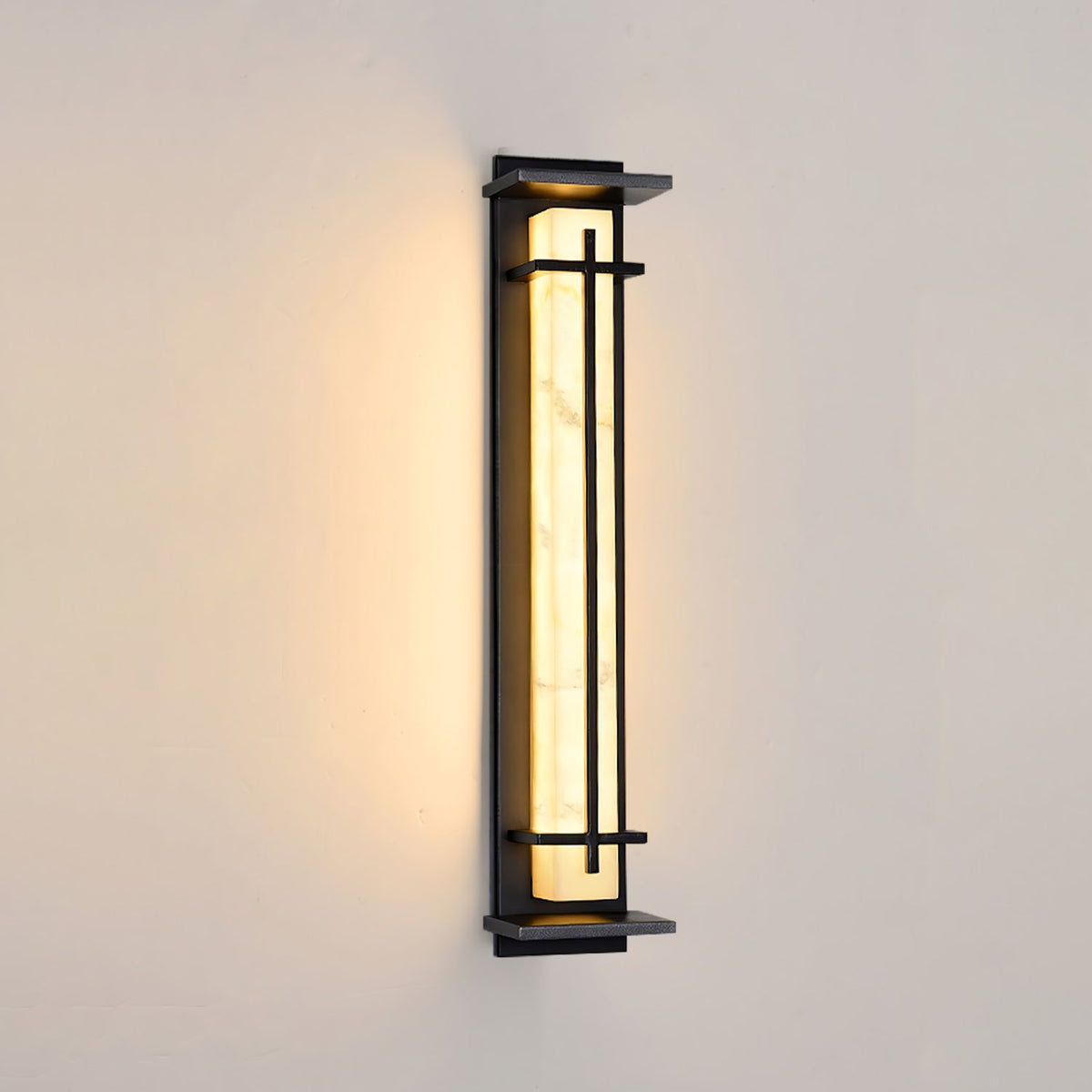 Outdoor wall lamp with a vertical rectangular panel