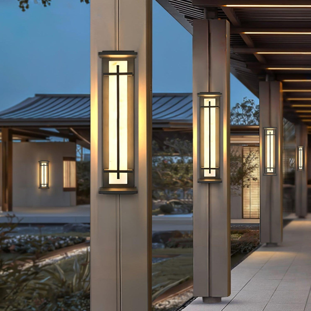 Outdoor wall lamp with a vertical rectangular panel