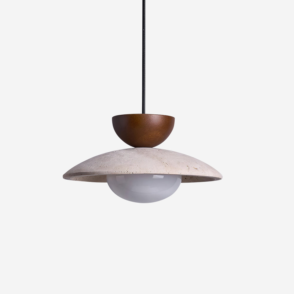 Lampa wisząca z trawertynu z kloszem