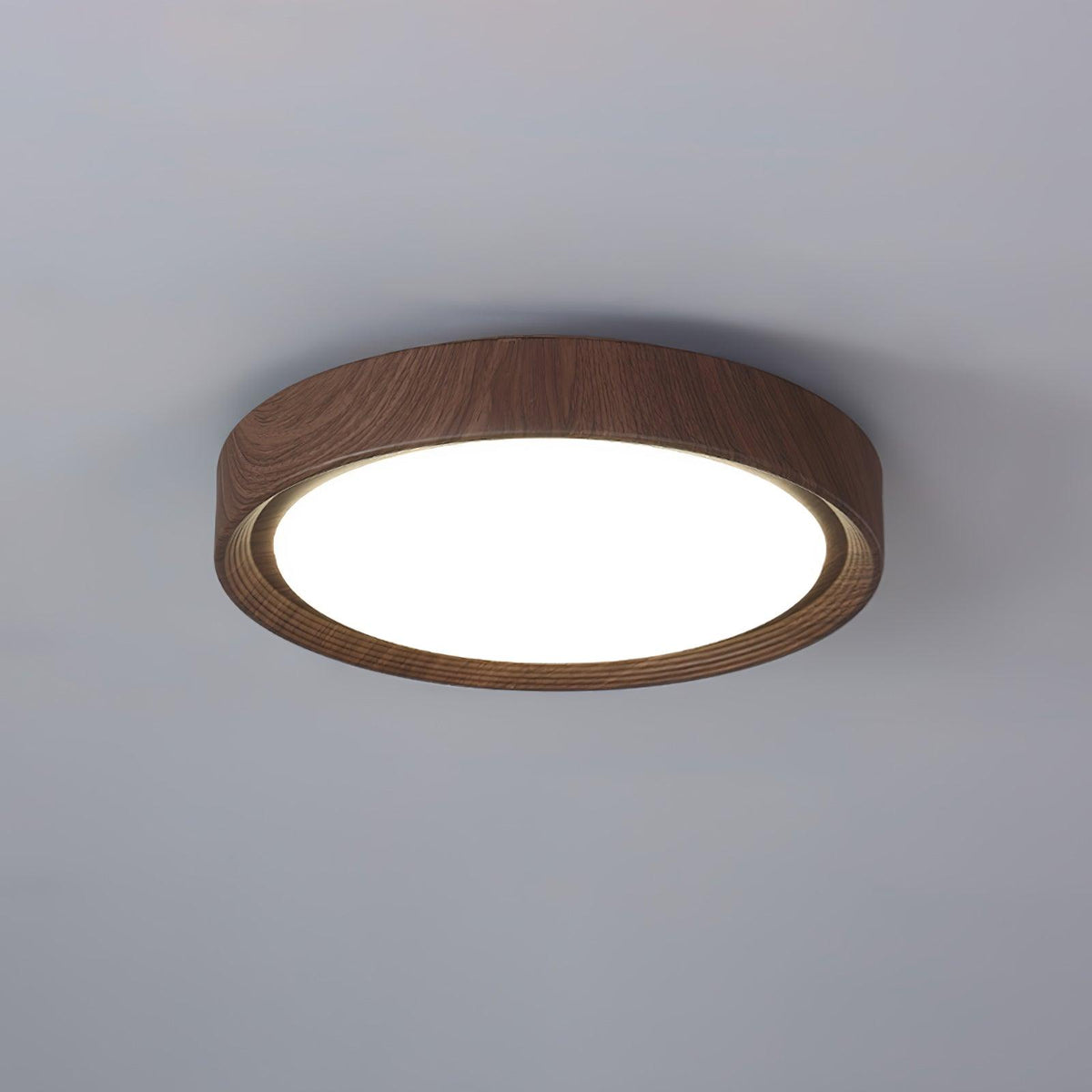 Lampa sufitowa okrągła z efektem słojów drewna