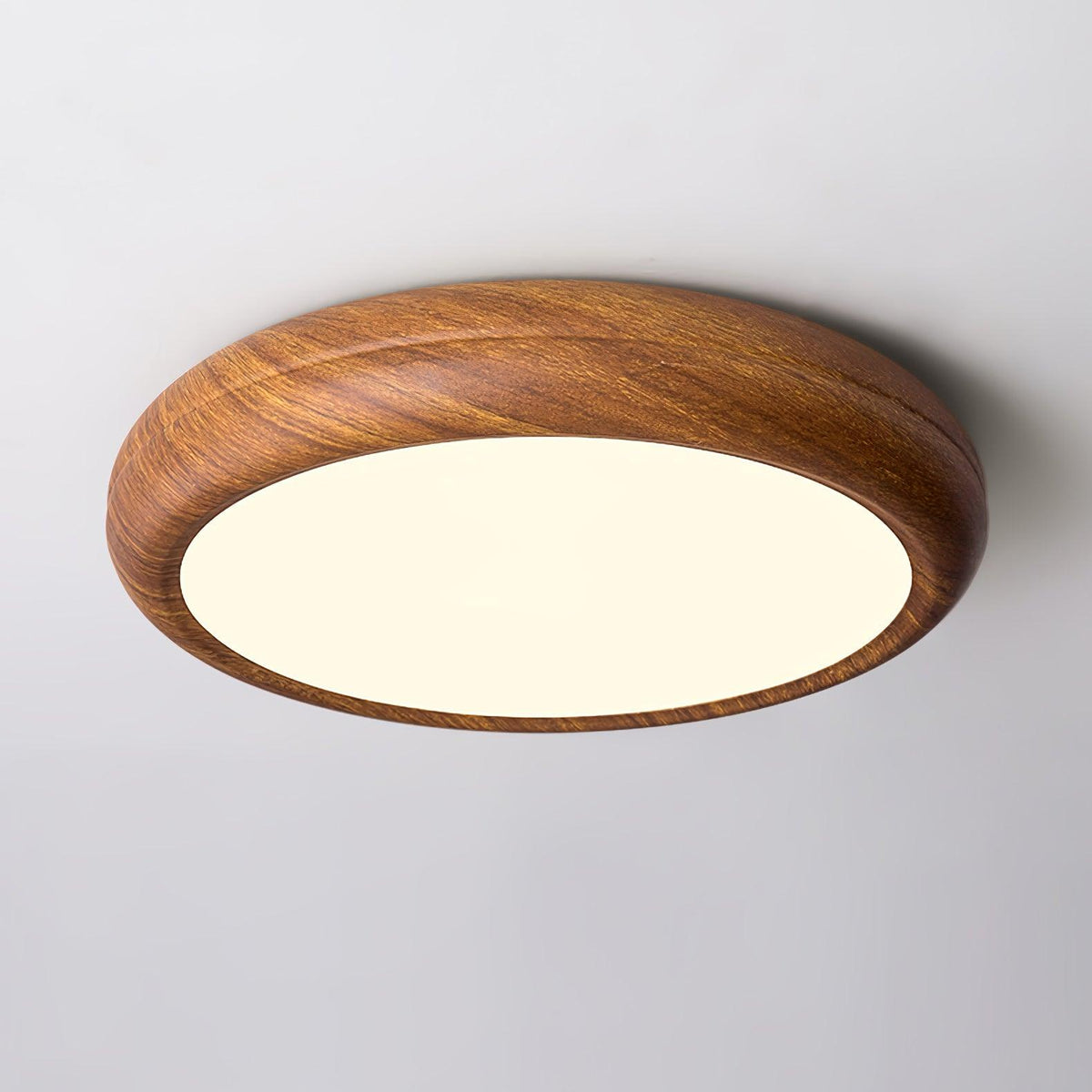 Lampa sufitowa okrągła z efektem słojów drewna
