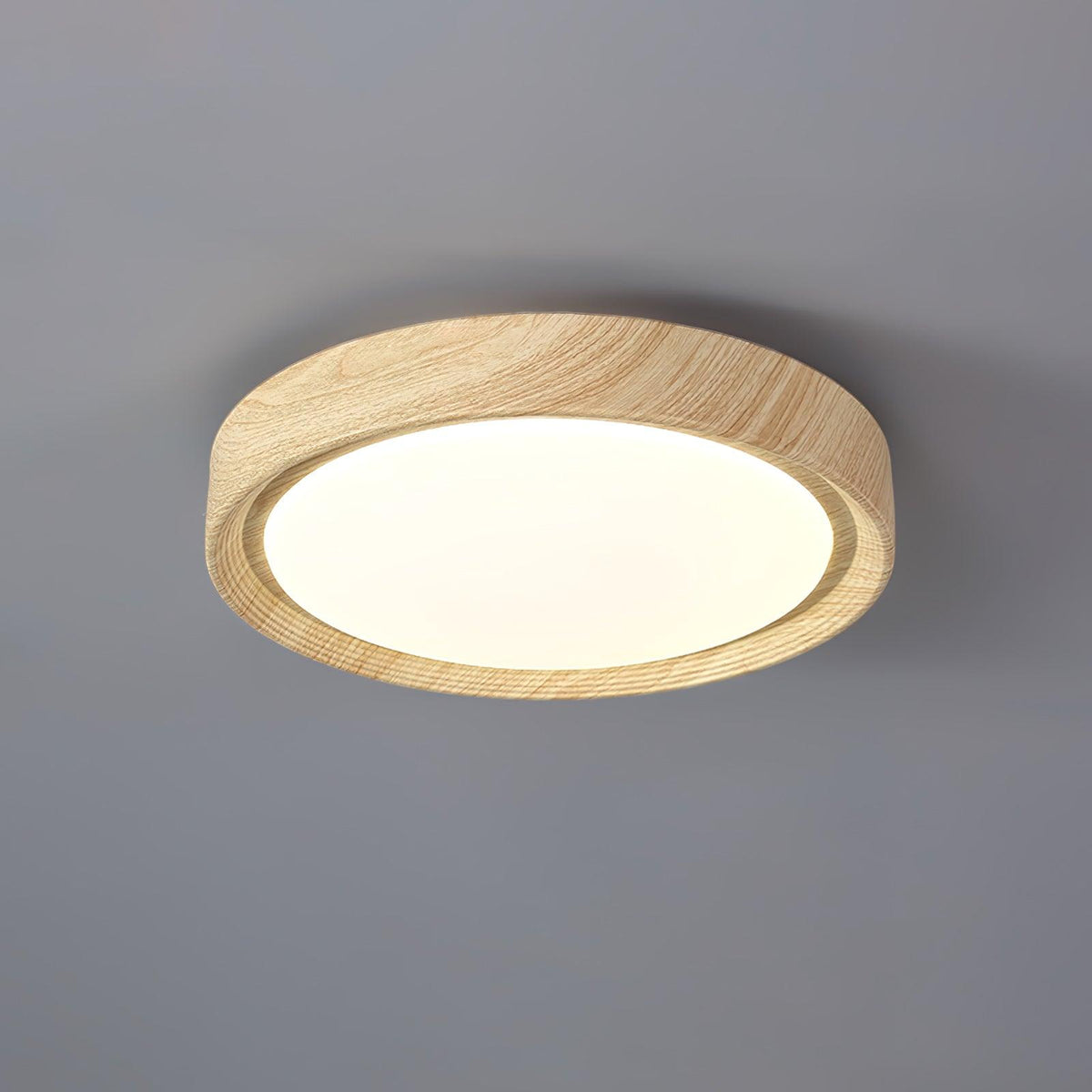 Lampa sufitowa okrągła z efektem słojów drewna