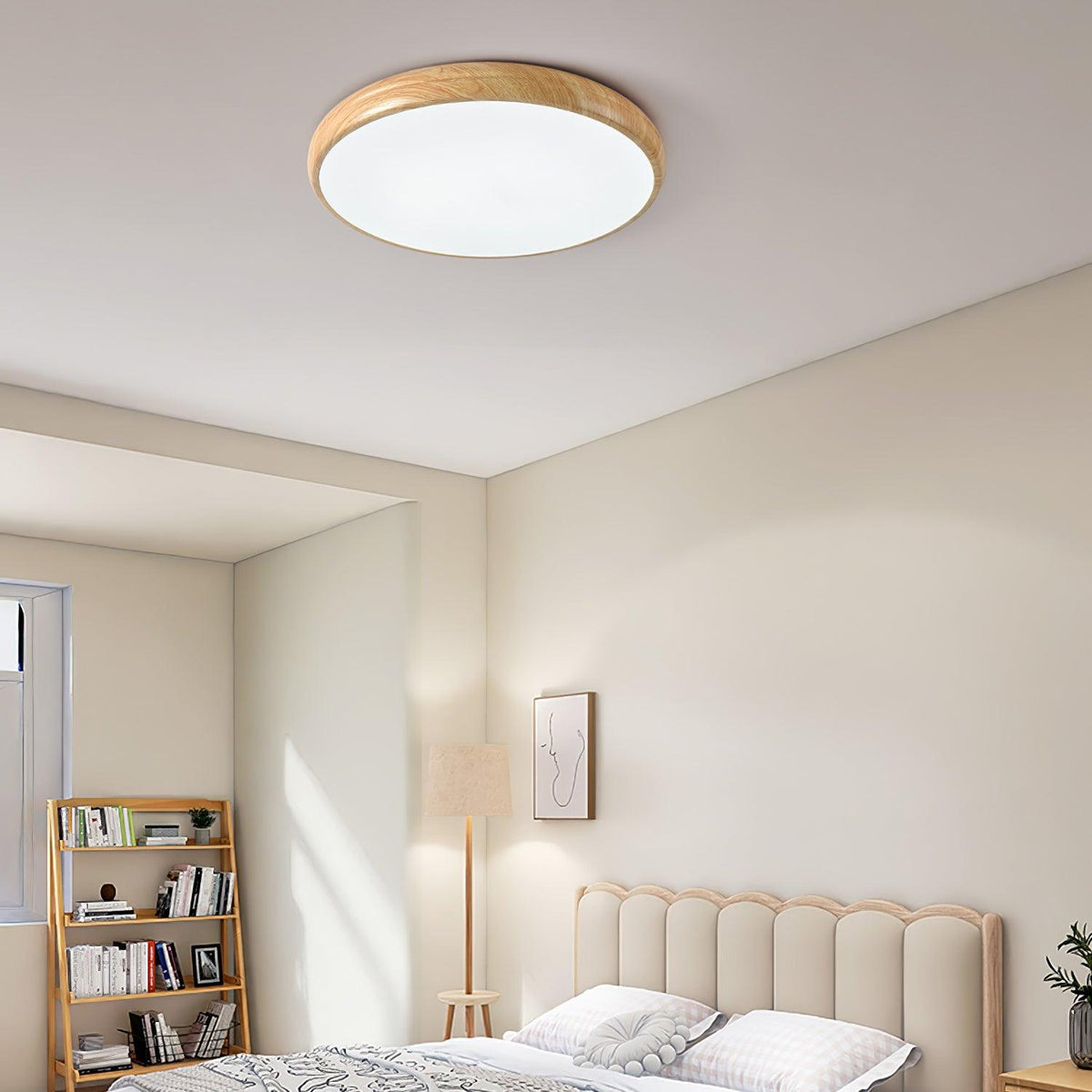 Lampa sufitowa okrągła z efektem słojów drewna